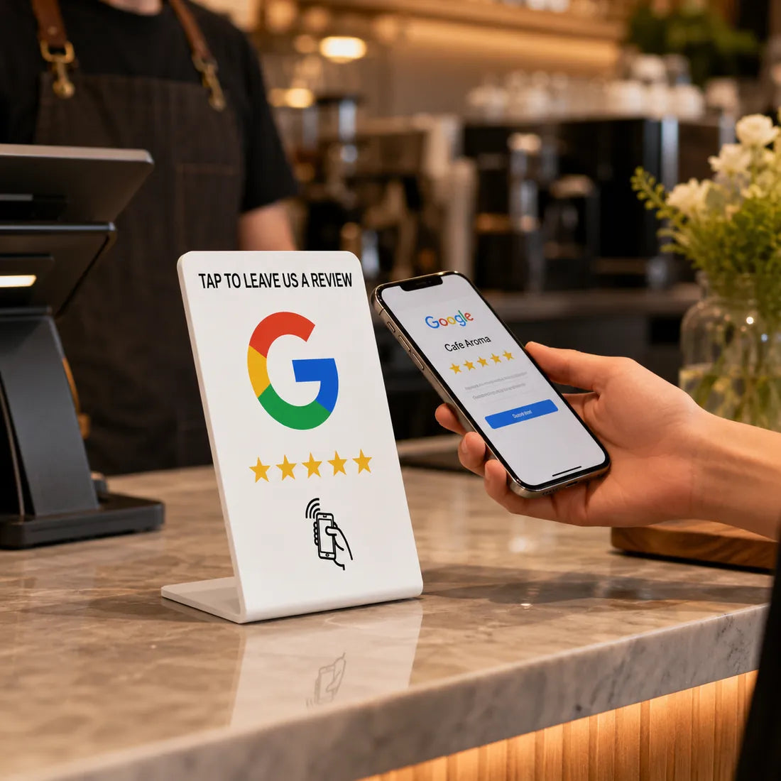 Cliente dejando una reseña de Google mediante TapCodes